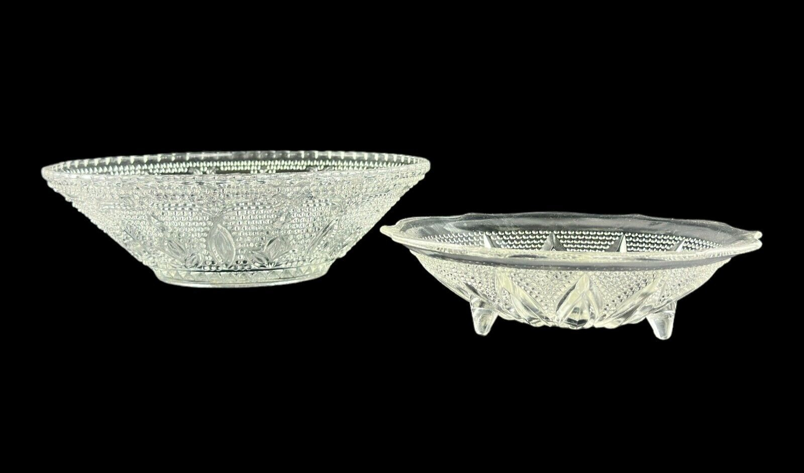 Vintage Federal Clear Dishes by Heritage Glass Footed Dip Bowl and Serving Bowl