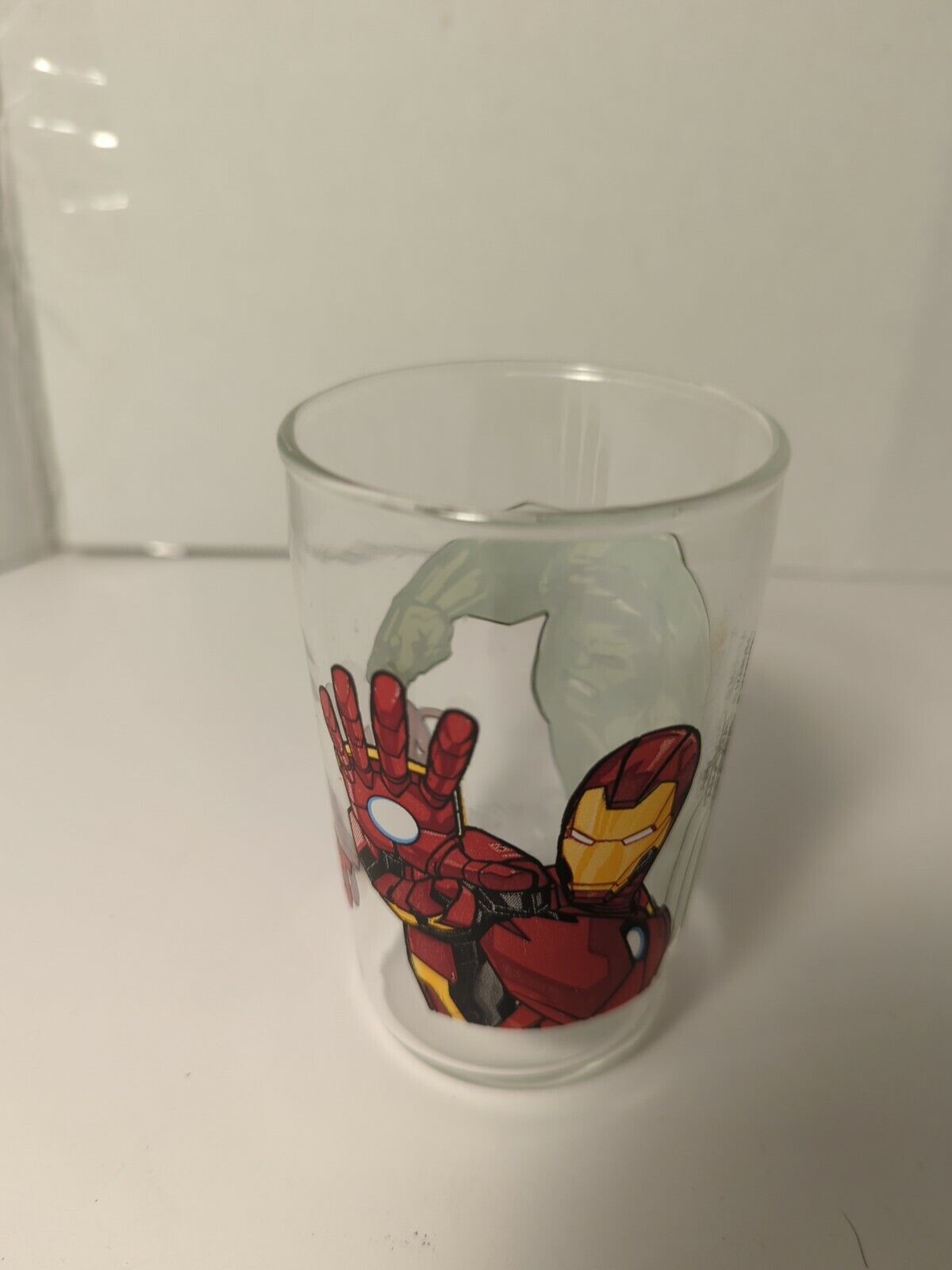 Vintage Iron Man/Hulk Avengers Drinking Glass From Amora French Mustard Jar RARE