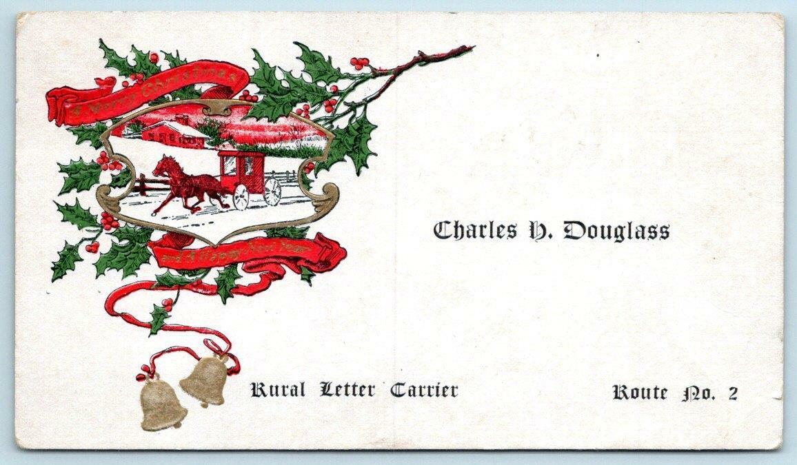 RURAL LETTER CARRIER CHARLES DOUGLASS*ROUTE #2*EMBOSSED CHRISTMAS GREETING CARD