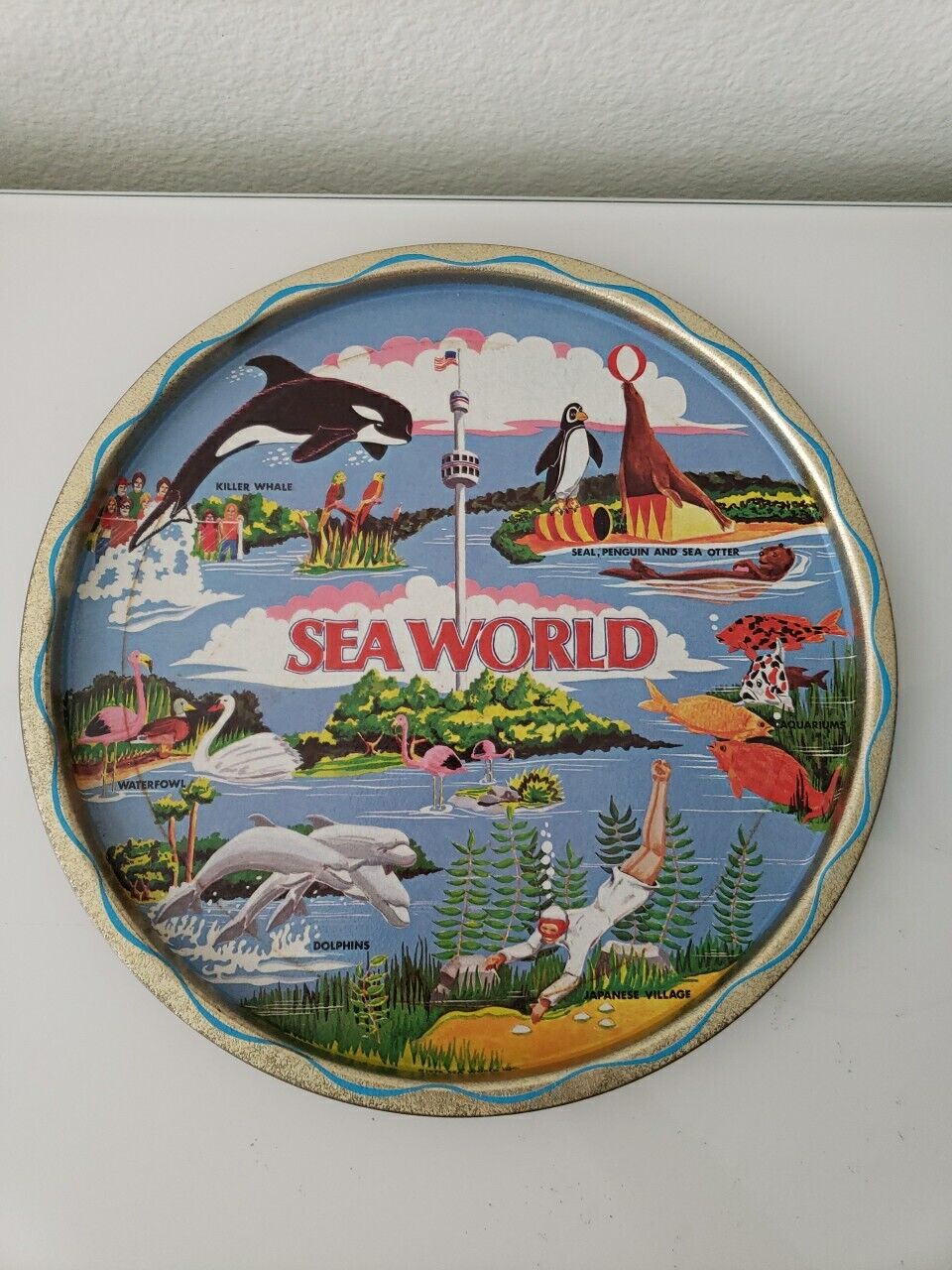 Vintage 1976 Sea World Metal Tray