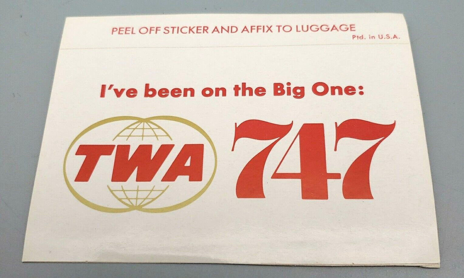 VINTAGE 1960s UNUSED LUGGAGE STICKER: TWA 747 \
