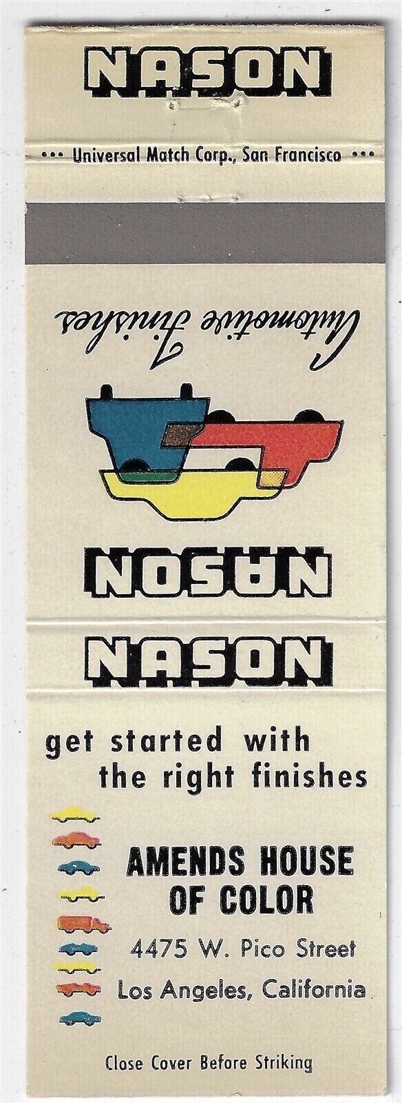 Empty 20S Matchbook Cover Nason Amends House of Color Los Angeles California 