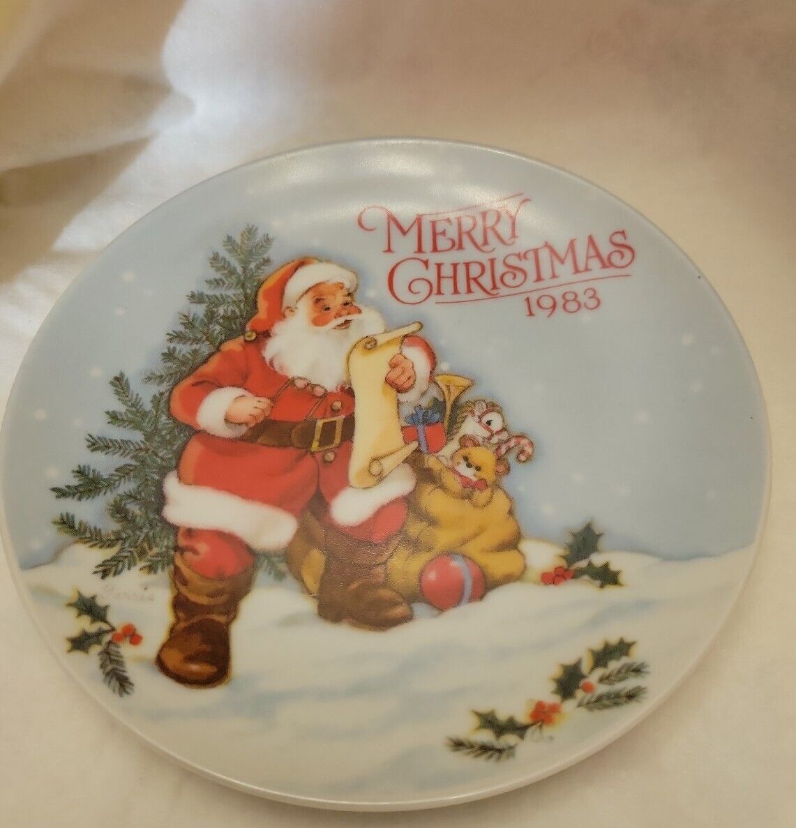Merry Christmas Decorative Holiday Plate 1983 Gibson Greeting Cards Vintage 