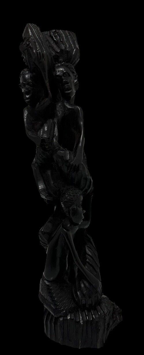 African Tree Of Life Ebony Wood Sculpture Hand-Carved Men Carrying Baskets