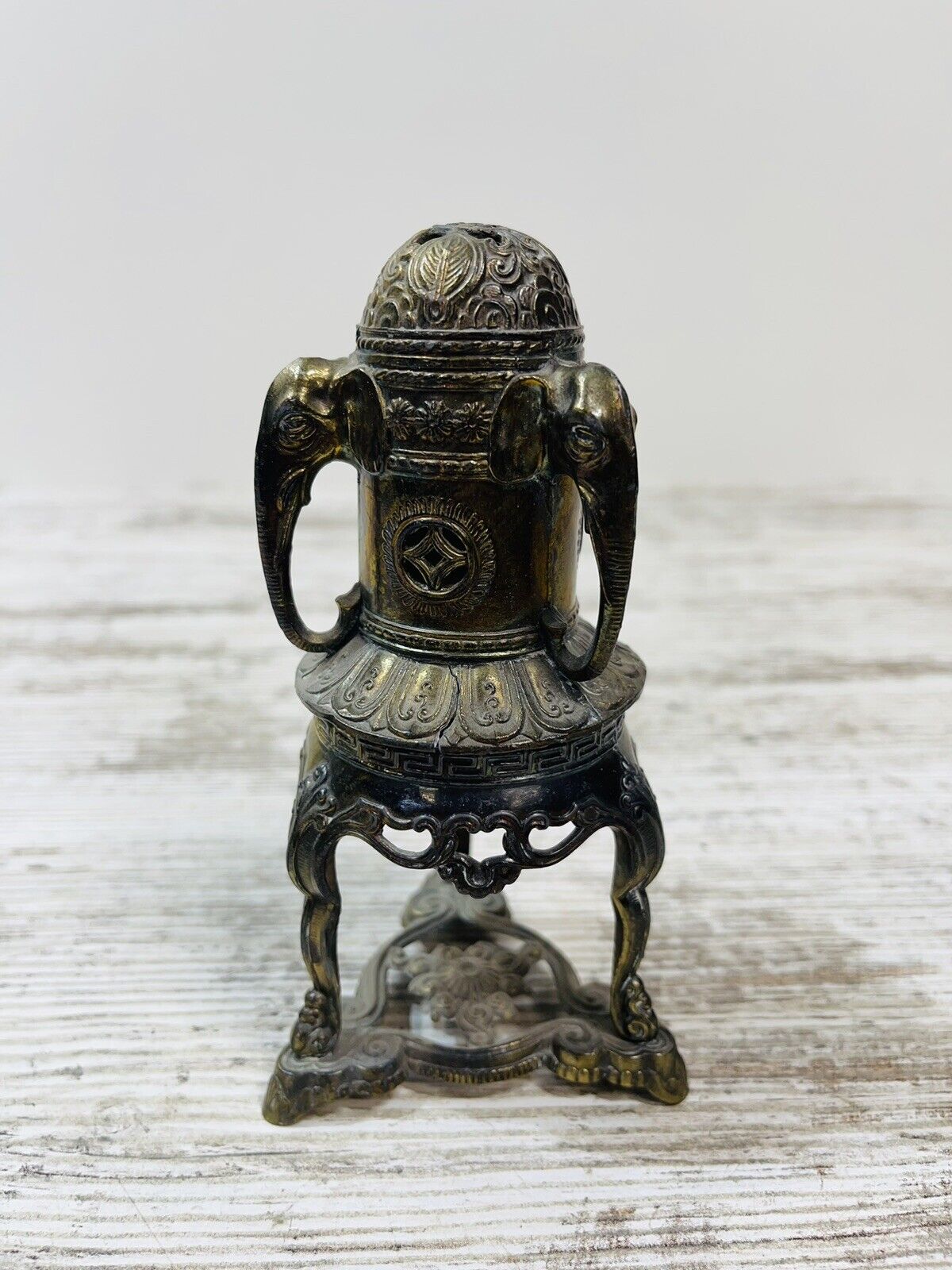 Antique Vantines Ornate Brass Elephant Incense Burner Art Decor France Read Desc