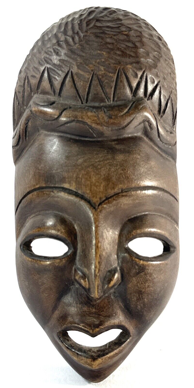 Vintage Hand Carved Brown Wooden African Tribal Mask 12” Tall 5.5” Wide