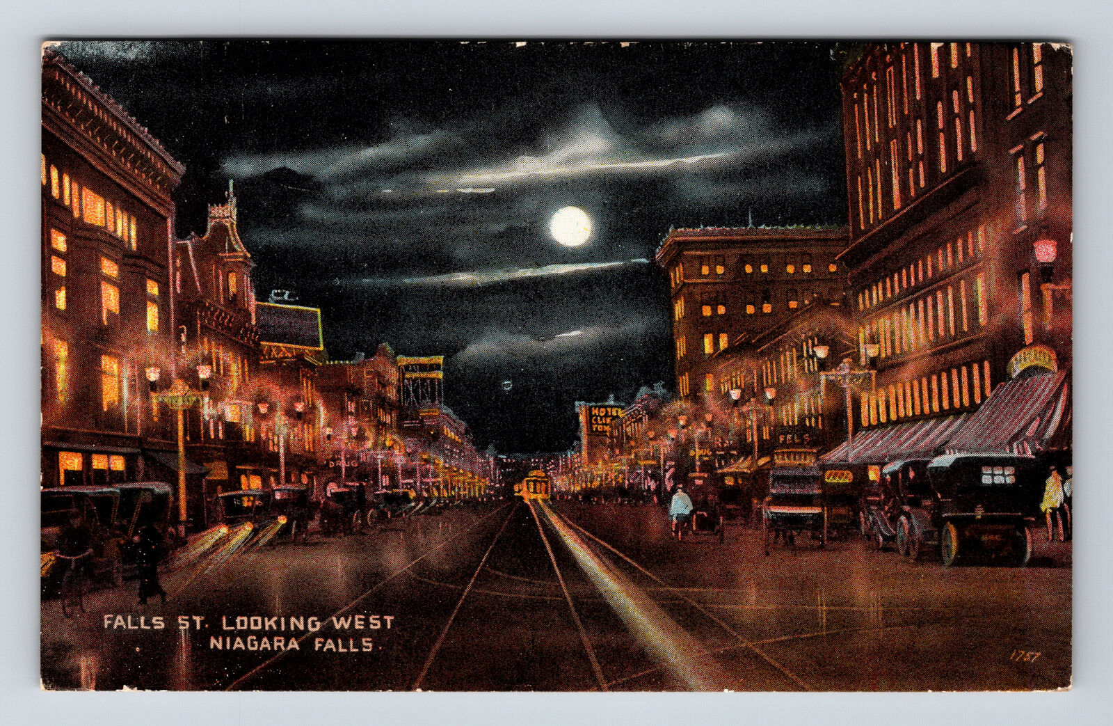1915 Moonlight View of Falls Street Trolley Cars Niagara Falls Postcard