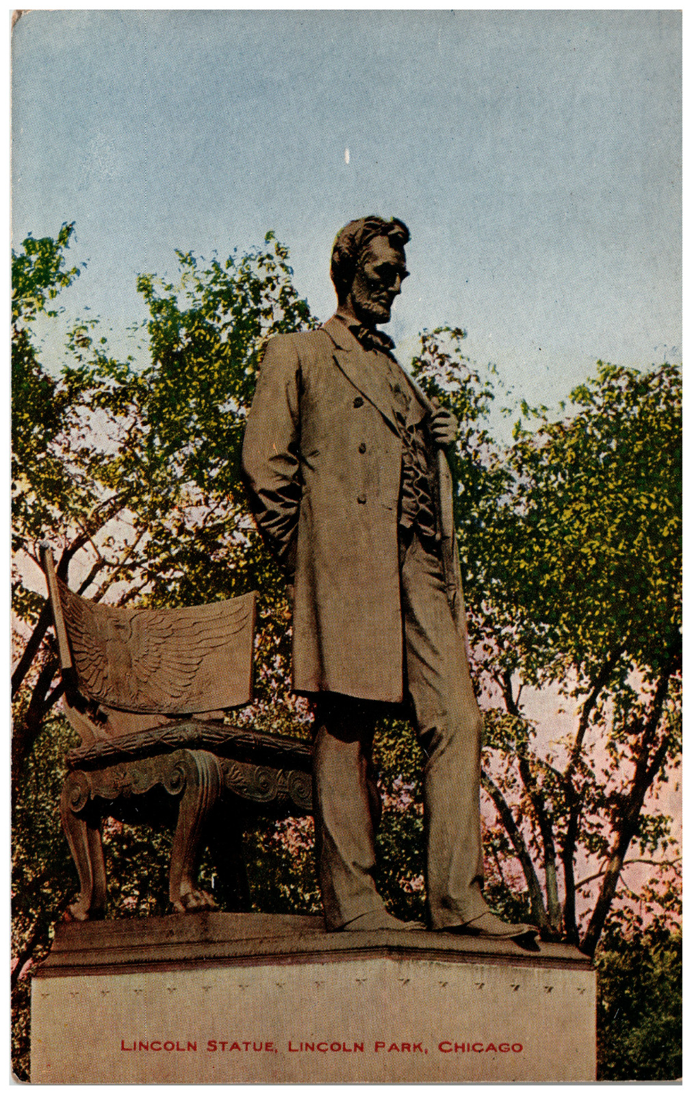 Postcard Vintage Lincoln Statue Lincoln Park Chicago, ILL