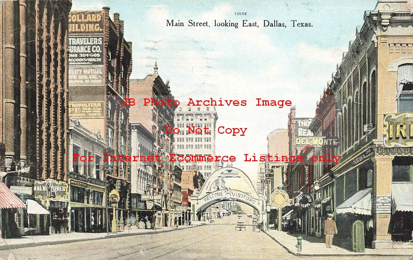 TX, Dallas, Texas, Main Street, Looking East, Business Area, 1909, No 12642