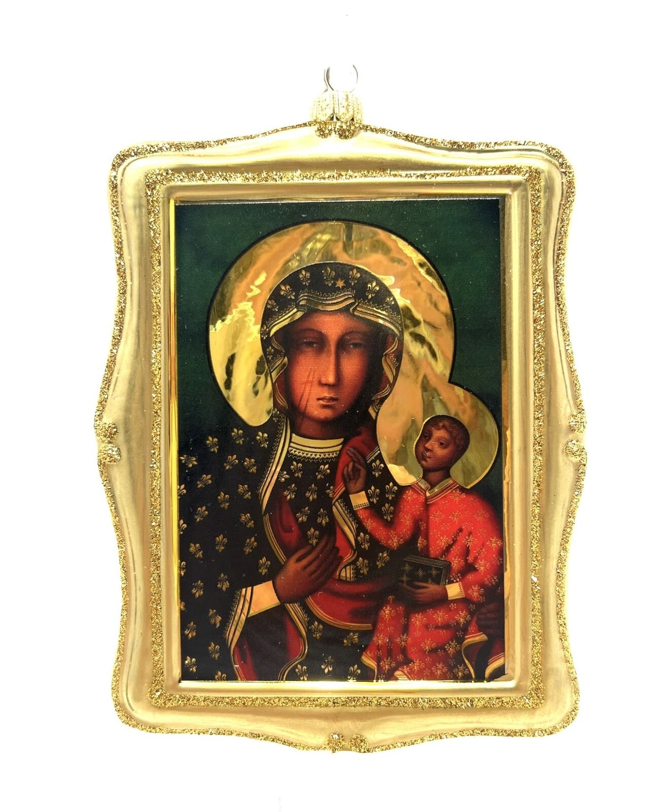 Polish Gallery Christmas Ornament Saint Mary with Baby Jesus, Blown Glass 6 Inch
