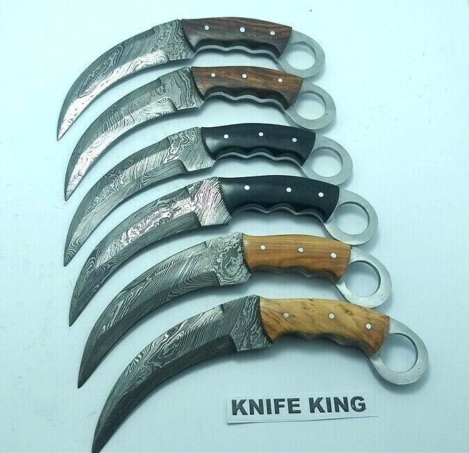 Custom Handmade Knife King\'s Damascus Steel Karambit Knives Lot