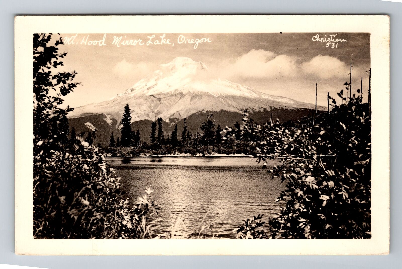 Mt Hood OR-Oregon, RPPC View From Mirror Lake, Antique, Vintage Postcard
