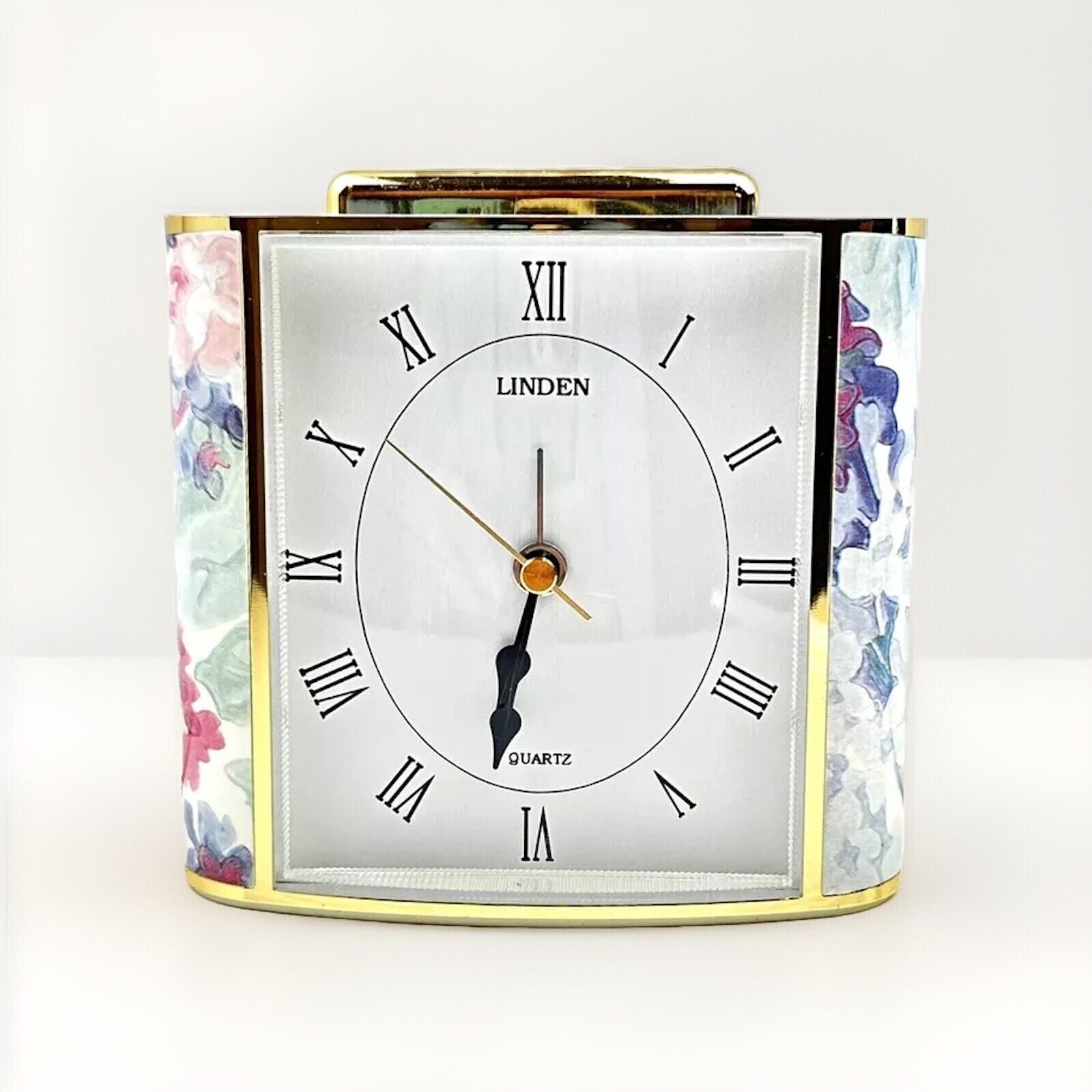 Vintage Floral LINDEN Quartz Alarm Clock Battery Operated & Working 4”x4.5”