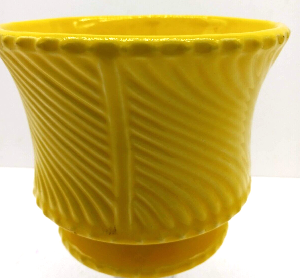Vtg MCM McCoy Floraline Yellow Pottery Swirl Pedestal Planter Flower Pot 410 USA