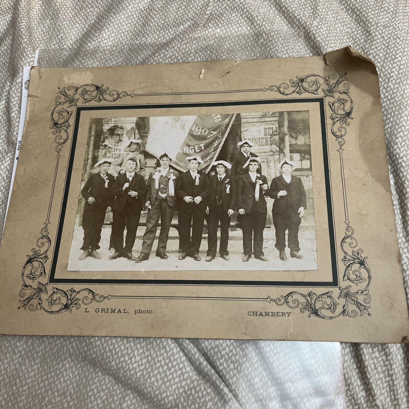 Antique 1907 Photo Young Boys Men Political Club? Chambery France Chambéry