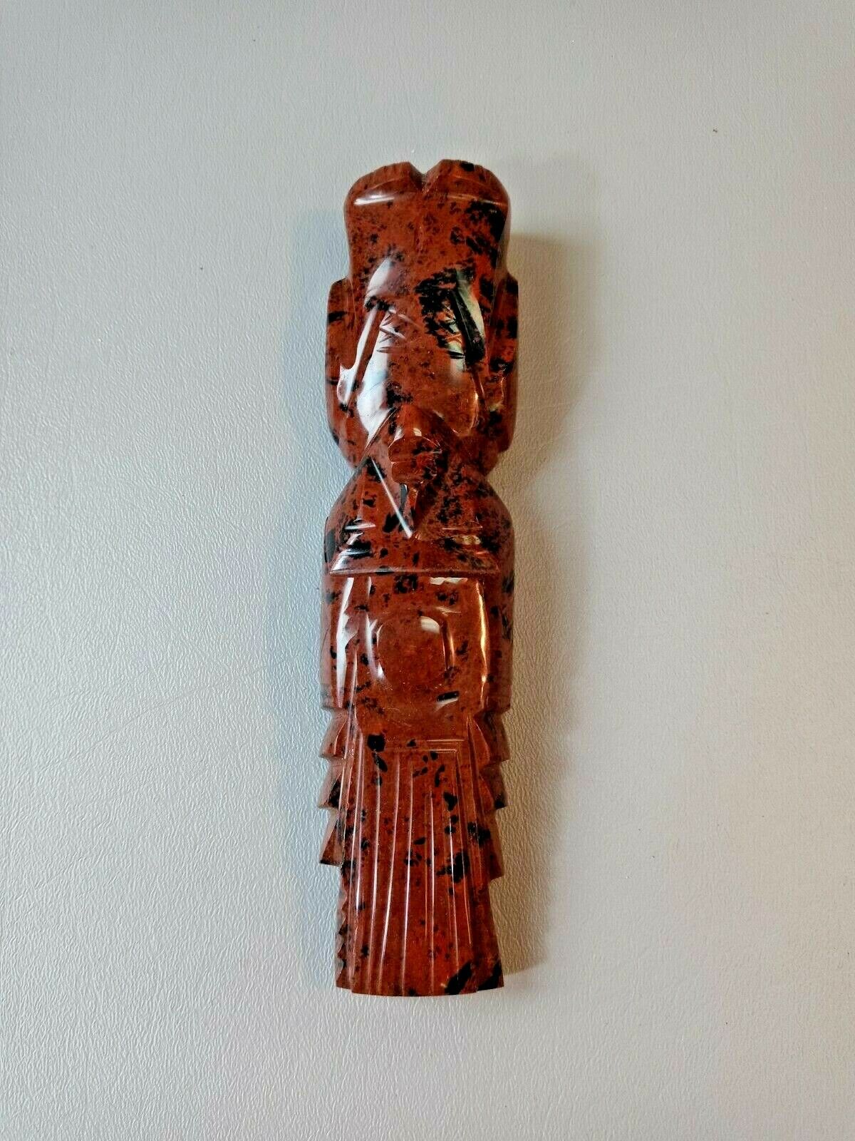 L👀K Vintage Brown Black Mable Carved Aztec Mayan Inca Figurine 7\