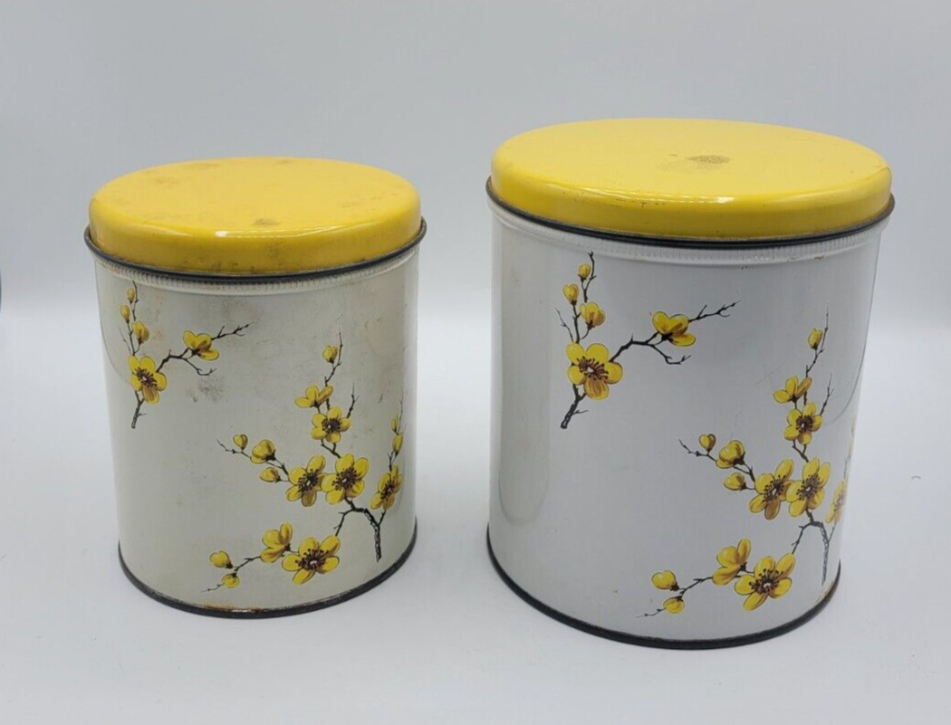 Vintage Decoware Canisters Set 2 Yellow Dogwood Nesting MCM, Country