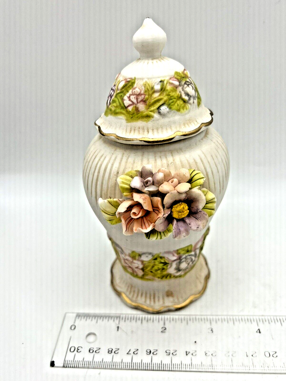 Montefiore Bisque Porcelain Lidded Jar with Applied Floral Motif - Made in Italy
