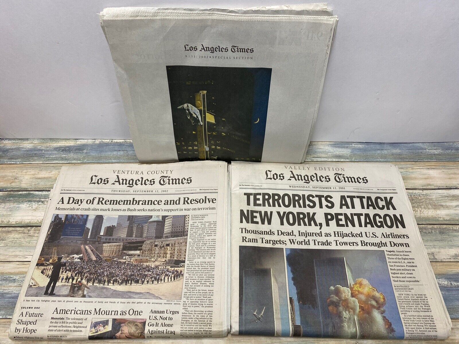 9/11 Los Angeles Times Whole Newspaper Sept. 12, 2001 Plus 2 Extra Full Papers