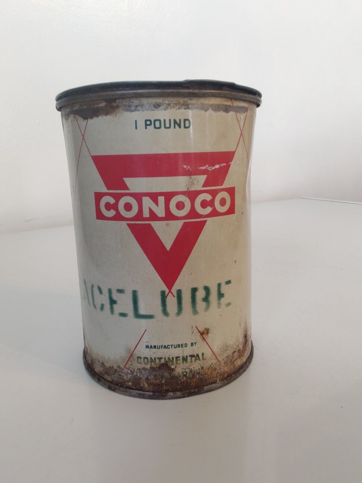 Vintage Conoco Racelube Grease 1 lb Tin Can Continental Oil Company