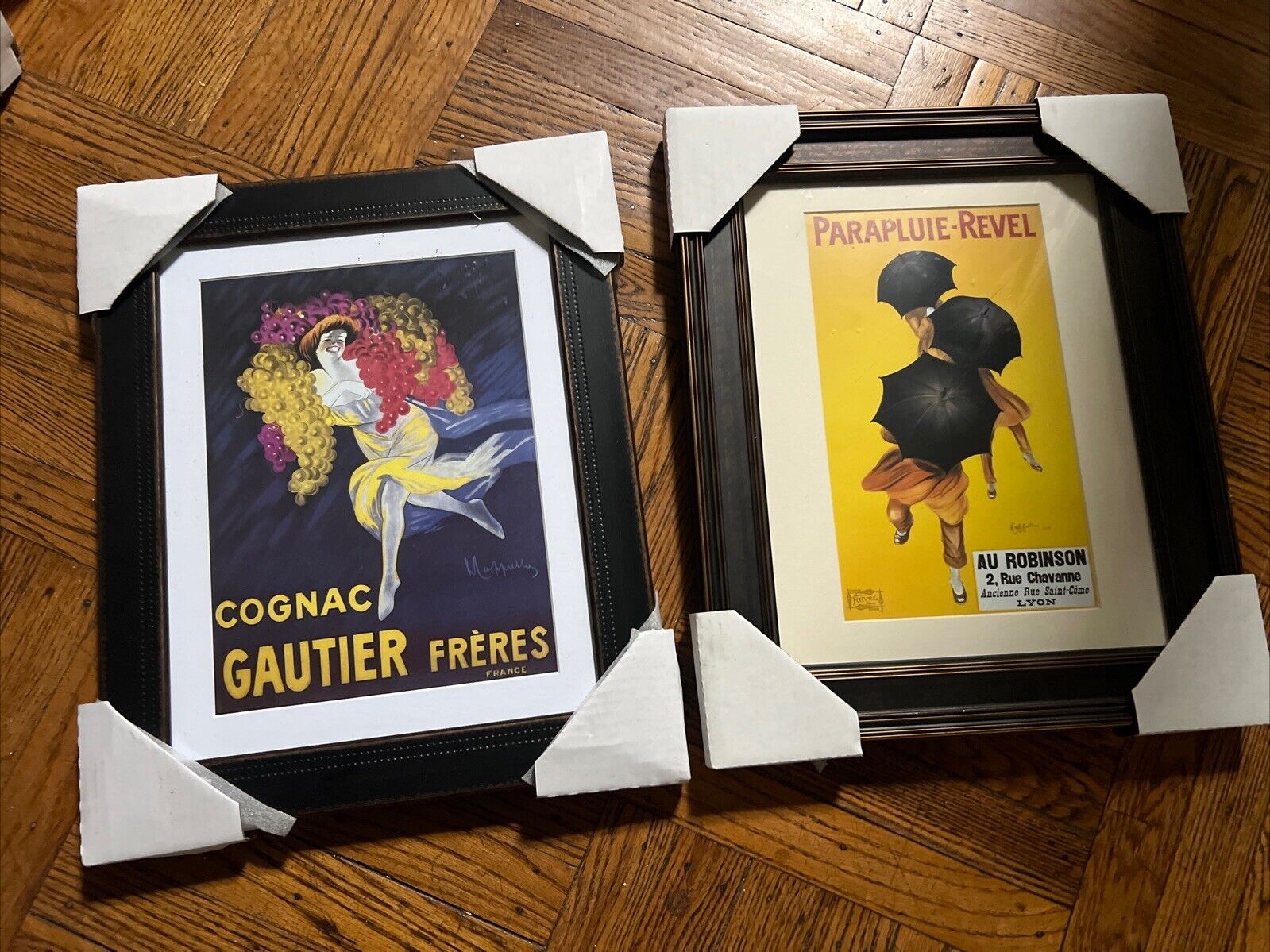 2 Vintage Poster Parapluie Revel & Cognac Gautier Museum Frame 14x18 Design Firm