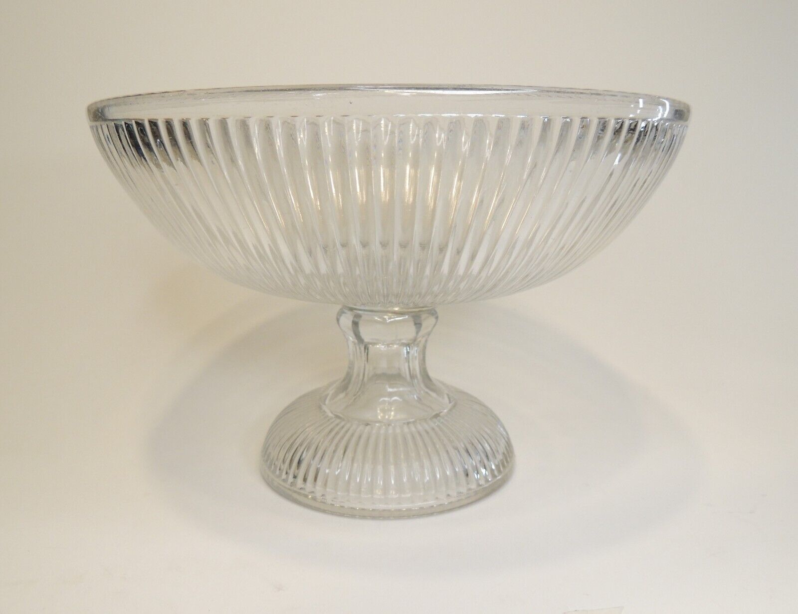 Antique Pre 1865 Flint Glass Fine Ribbed Compote Dish EAPG