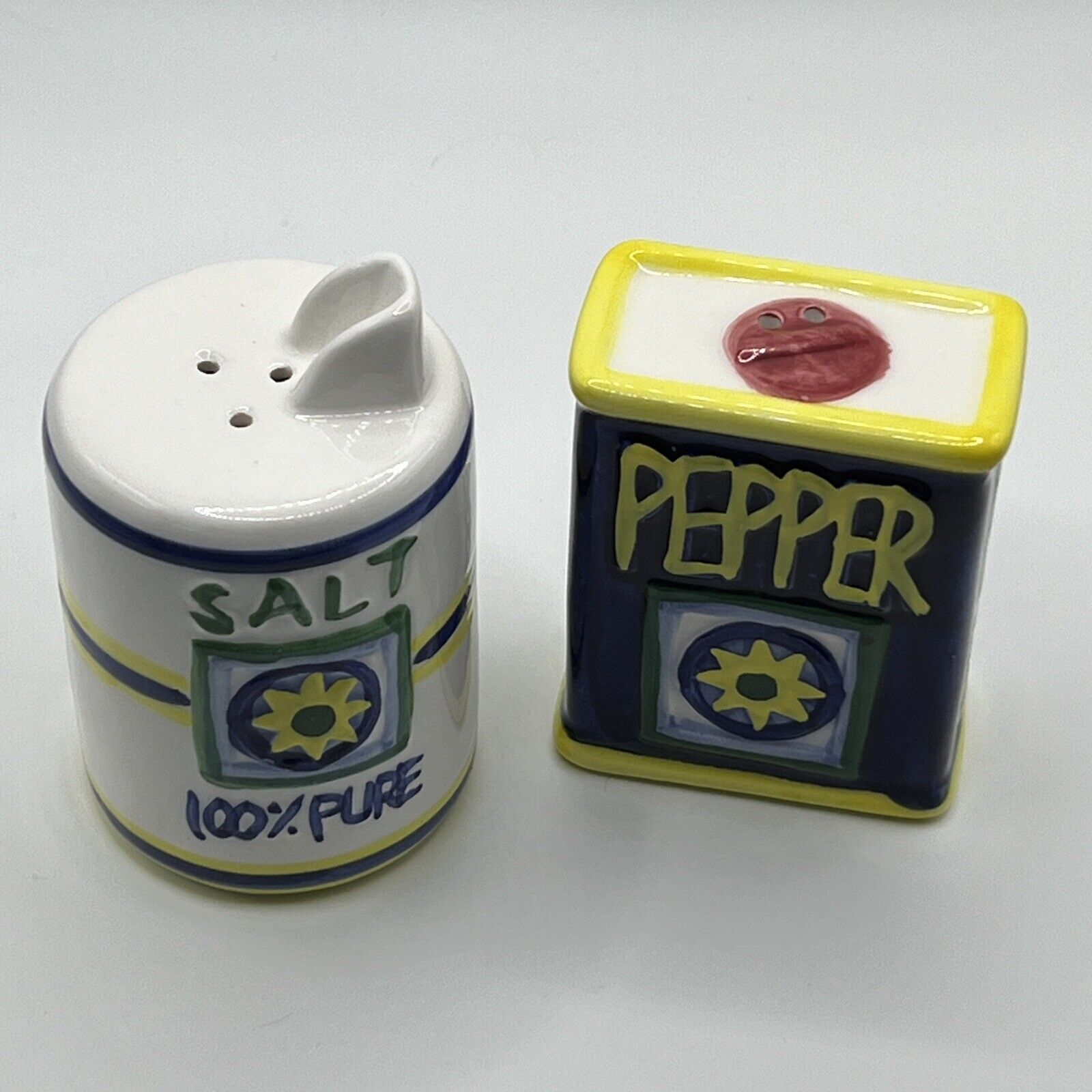 🧂Vintage Giftco Ceramic Salt And Pepper Shakers Salt Can & Pepper Box Shaped