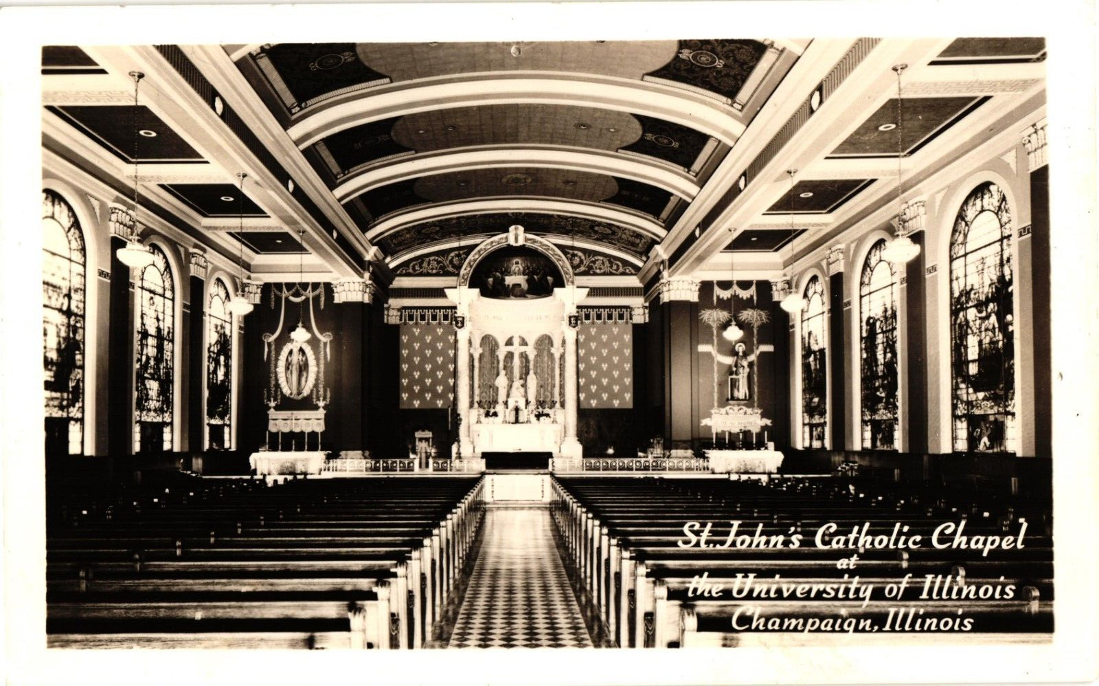 St. John\'s Chapel U of Illinois Champaign RPPC Real Photo Unused Postcard 1950s