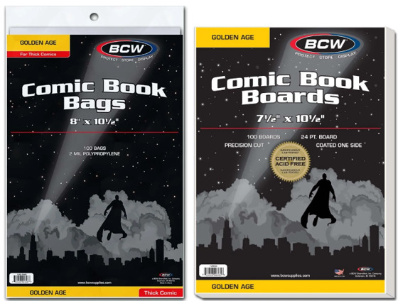 100 Pack BCW Golden Age Comic Book Bags (Thick) And Boards Acid Free