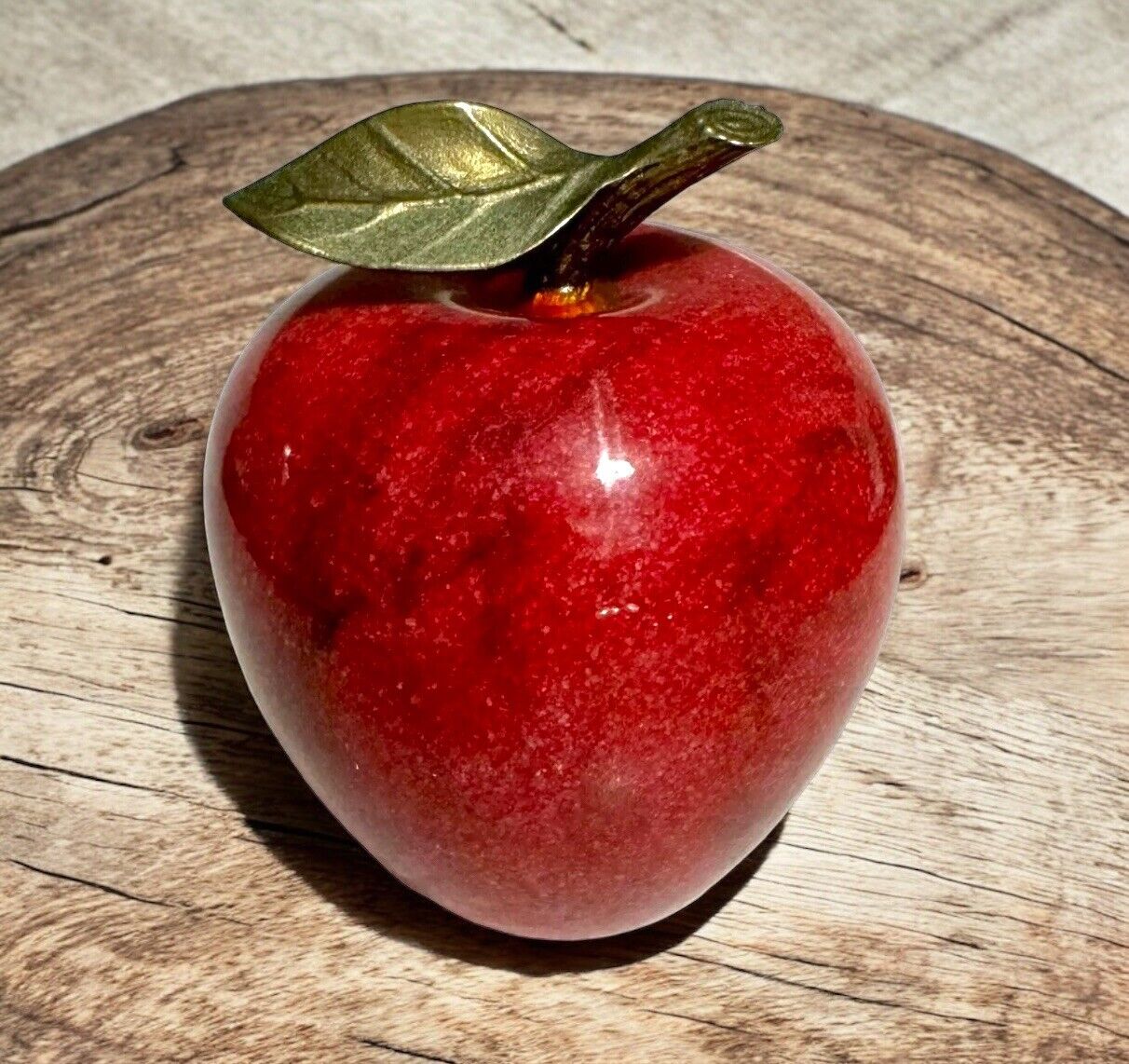Vtg Red Apple Paperweight Marble Alabaster Love Apple Of My Eye