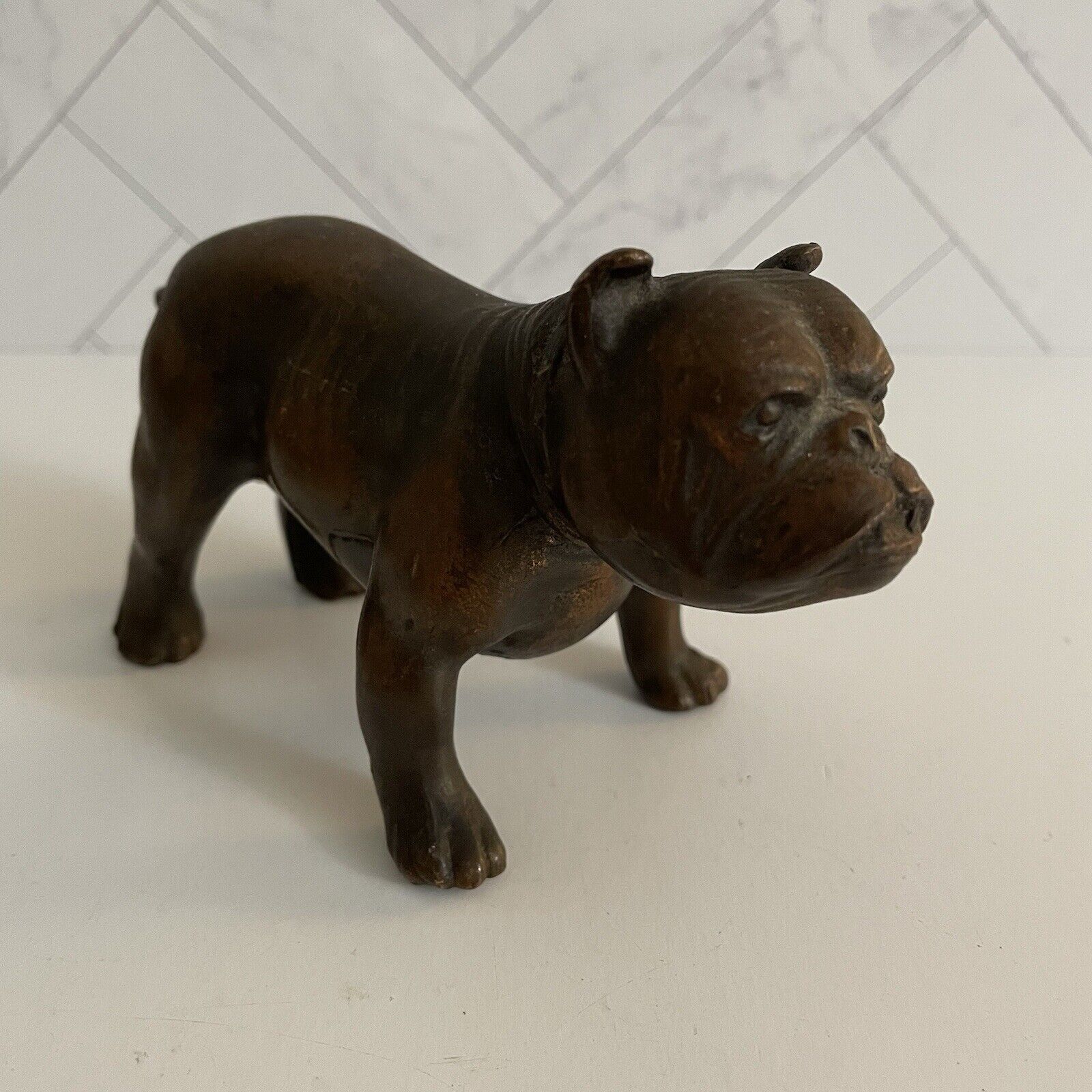 Vintage Bronze English Bulldog Statue Figurine Paperweight 3” Collectible