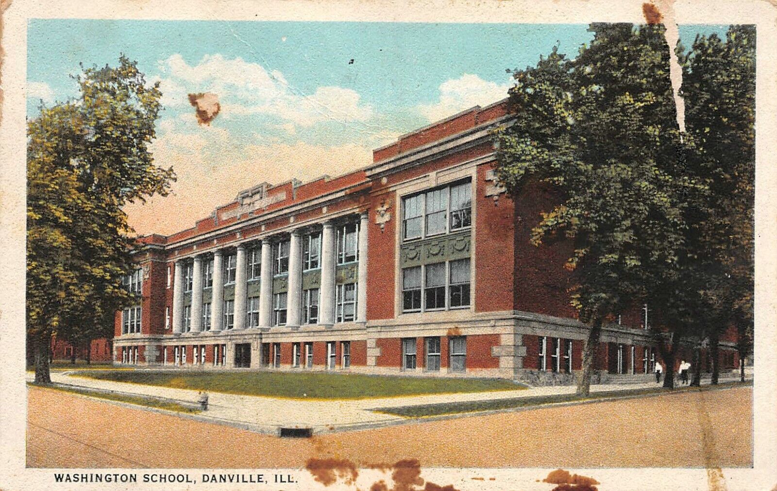 Danville, Illinois, Washington School Vintage Postcard A04