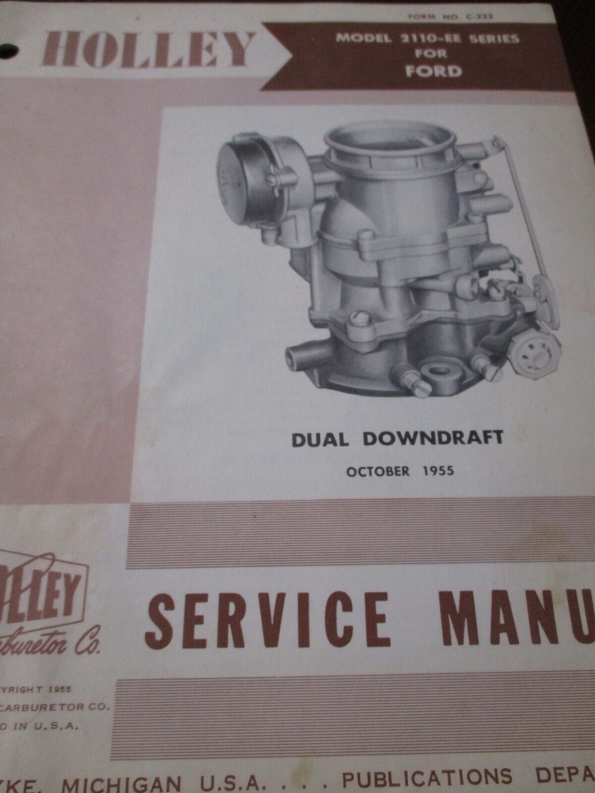Holley Carburetors Service Manual, for Ford cars, 1955, 1956, 3 items