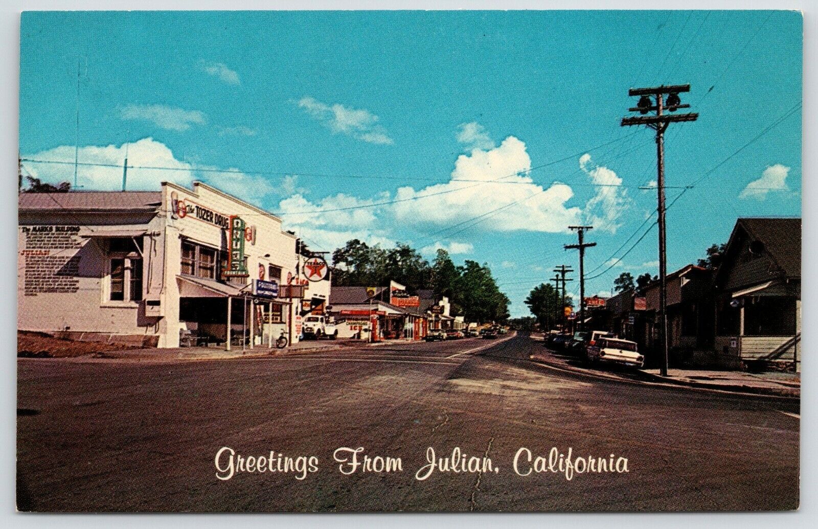 Julian California~Main St~1960s Station Wagon~Tozer Drugs~Texaco Gas Station~PC