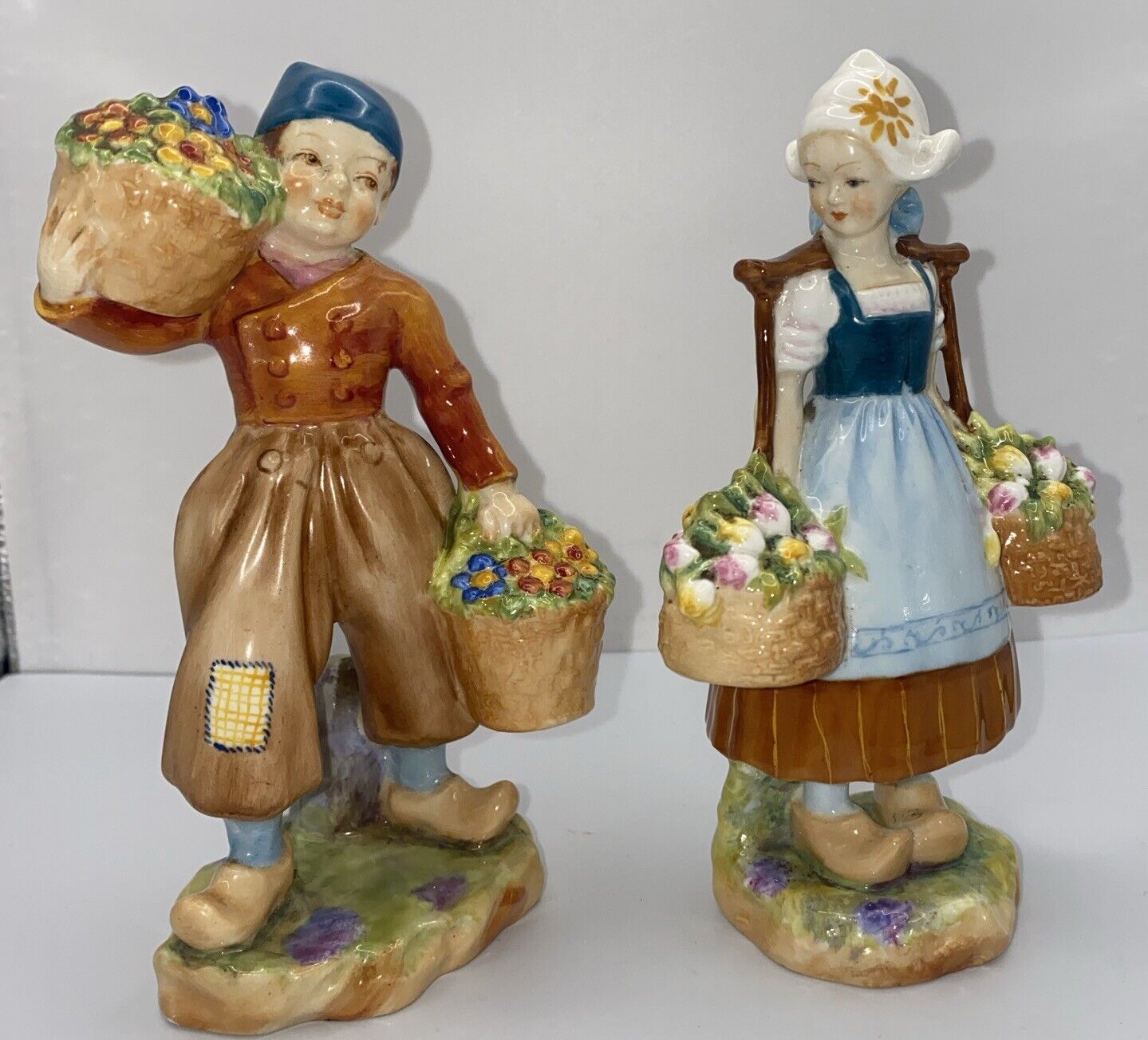 Vintage Royal Worcester Dutch Boy & Girl W/Flower Baskets #2922 & 2923, Signed
