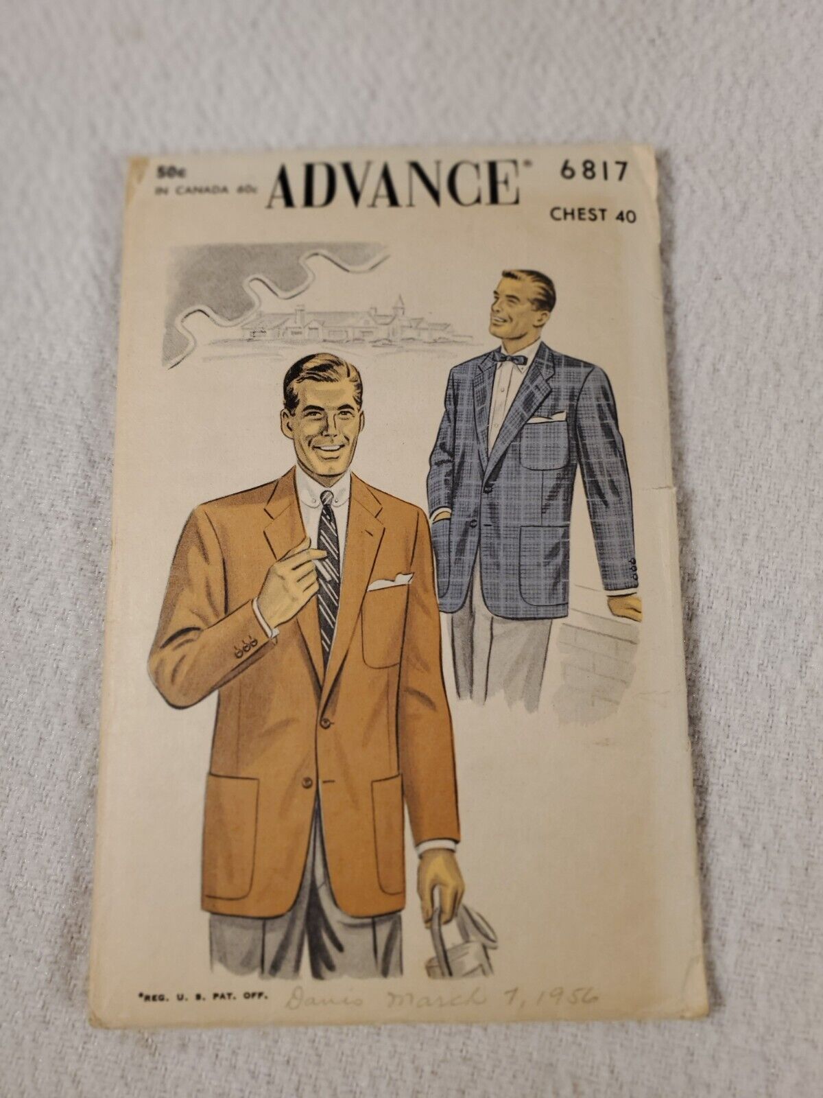 Vintage c1956 Advance Sewing Pattern No. 6817 ~ Men\'s Sports Jacket ~ Chest 40