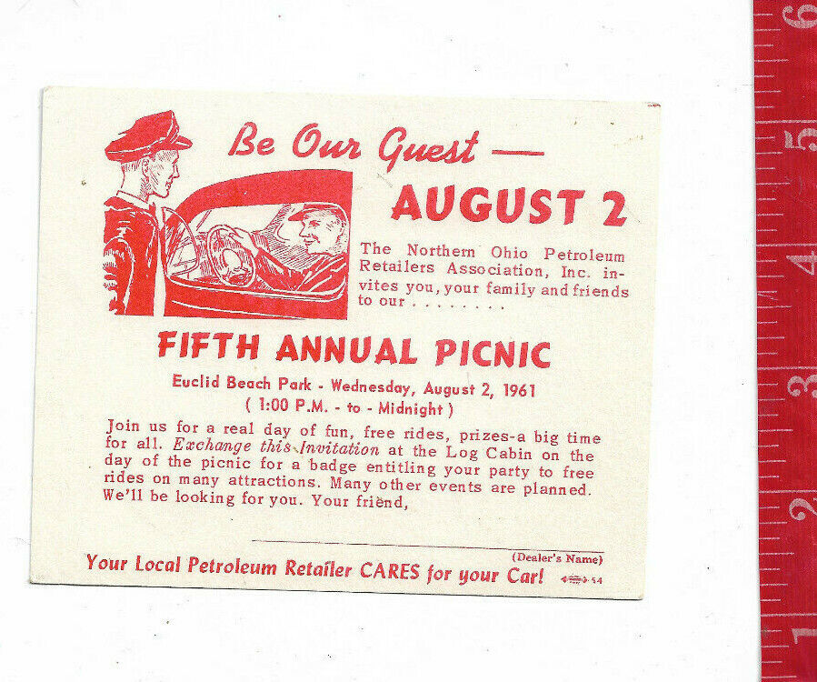 Vintage 1961 Picnic ticket petroleum retailer Euclid Beach Park Cleveland Ohio