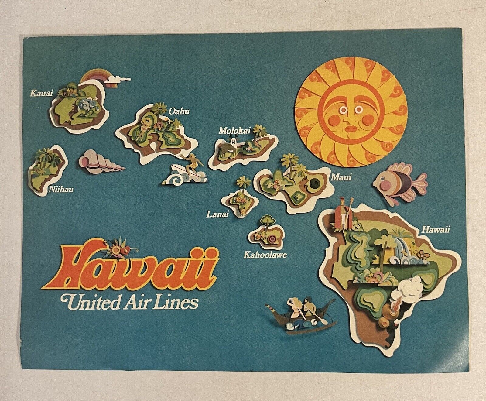 United Airlines VTG 1970s Hawaii Inflight Menu Mod Pop Art Mid Century Travel 