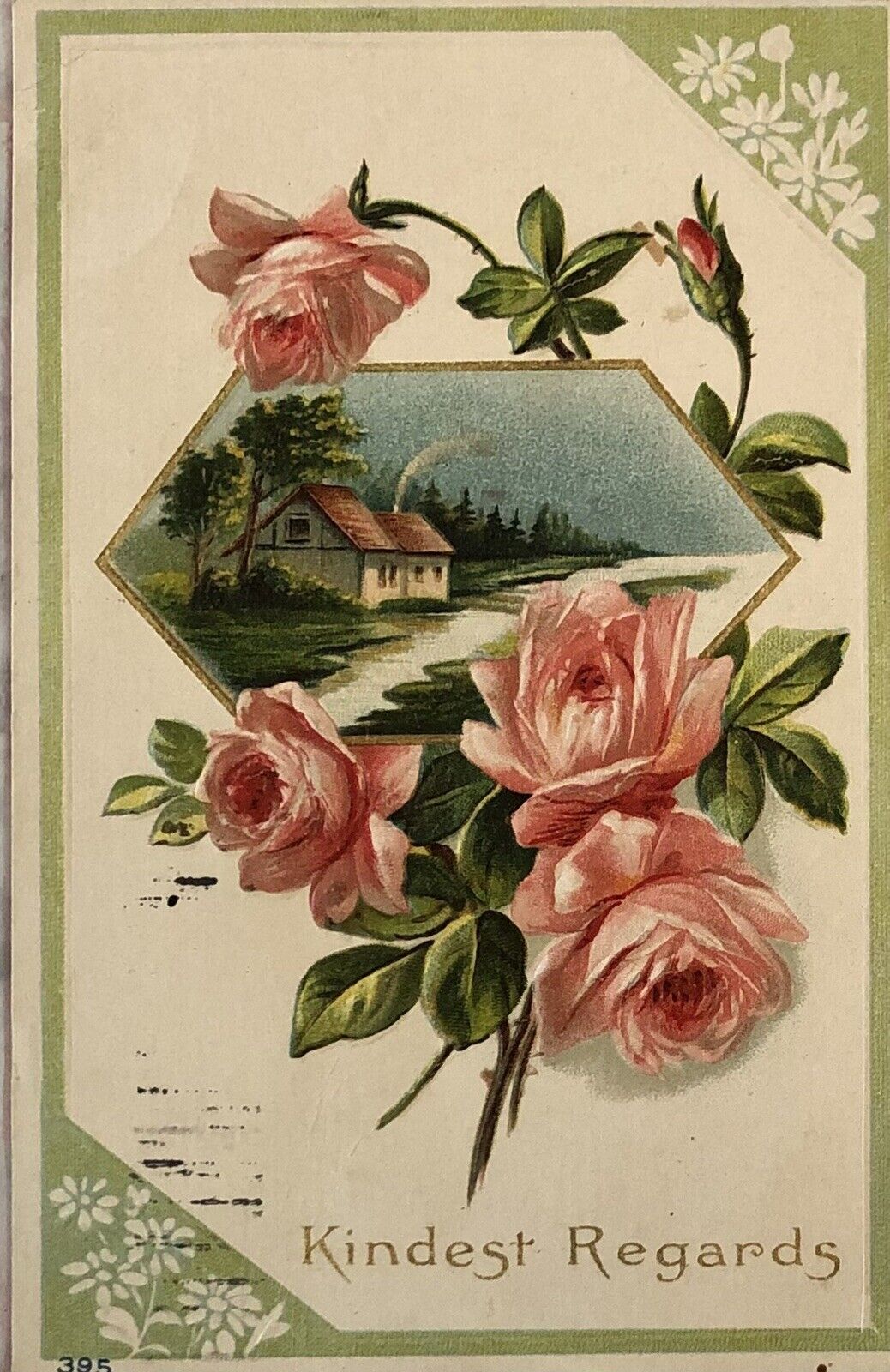 Postcard Vintage Embossed Flowers Kindest Regards. 1910