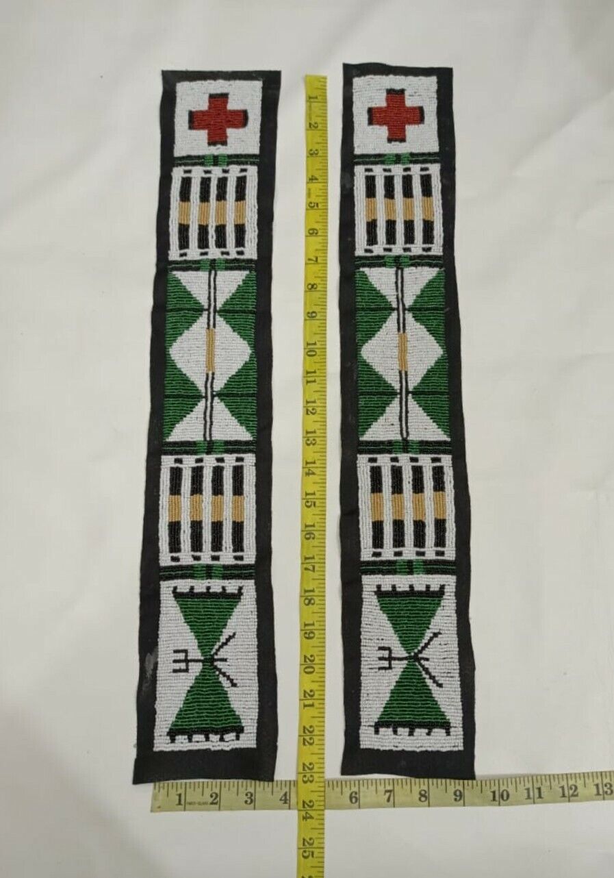 Handmade Old American Sioux Style 2 Beaded Stripes 3 x 22 inches powwow NBD50