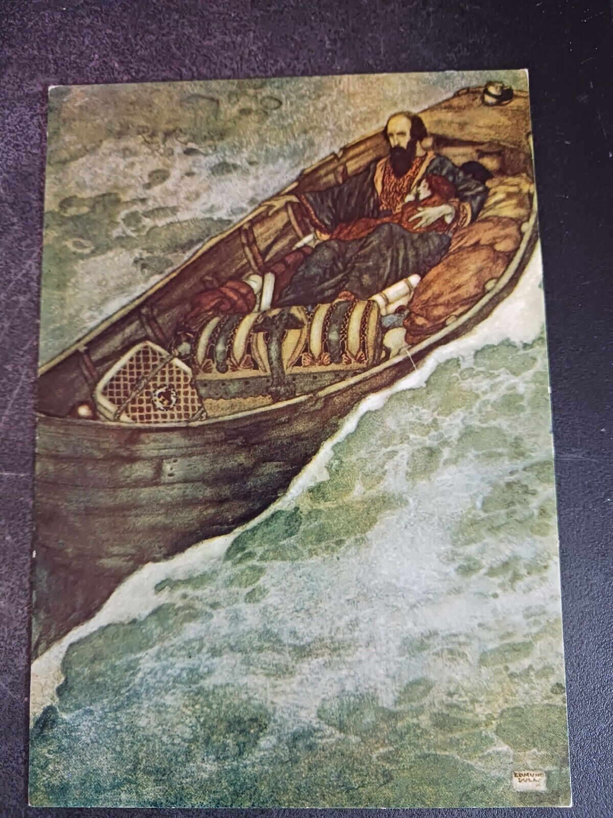 oversize art EDMUND DULAC Prospero Miranda set adrift Tempest  postcard  unposte