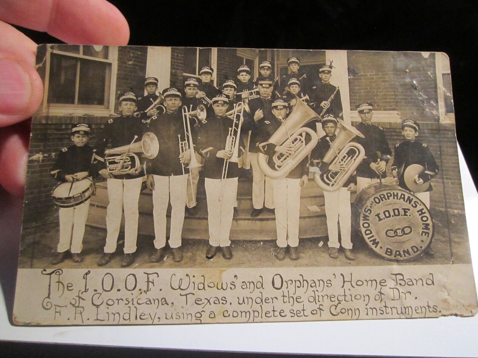 THE I. O. O. F. WIDOWS AND ORPHANS HOME BAND PHOTOGRAPH ON POSTCARD BBA-50