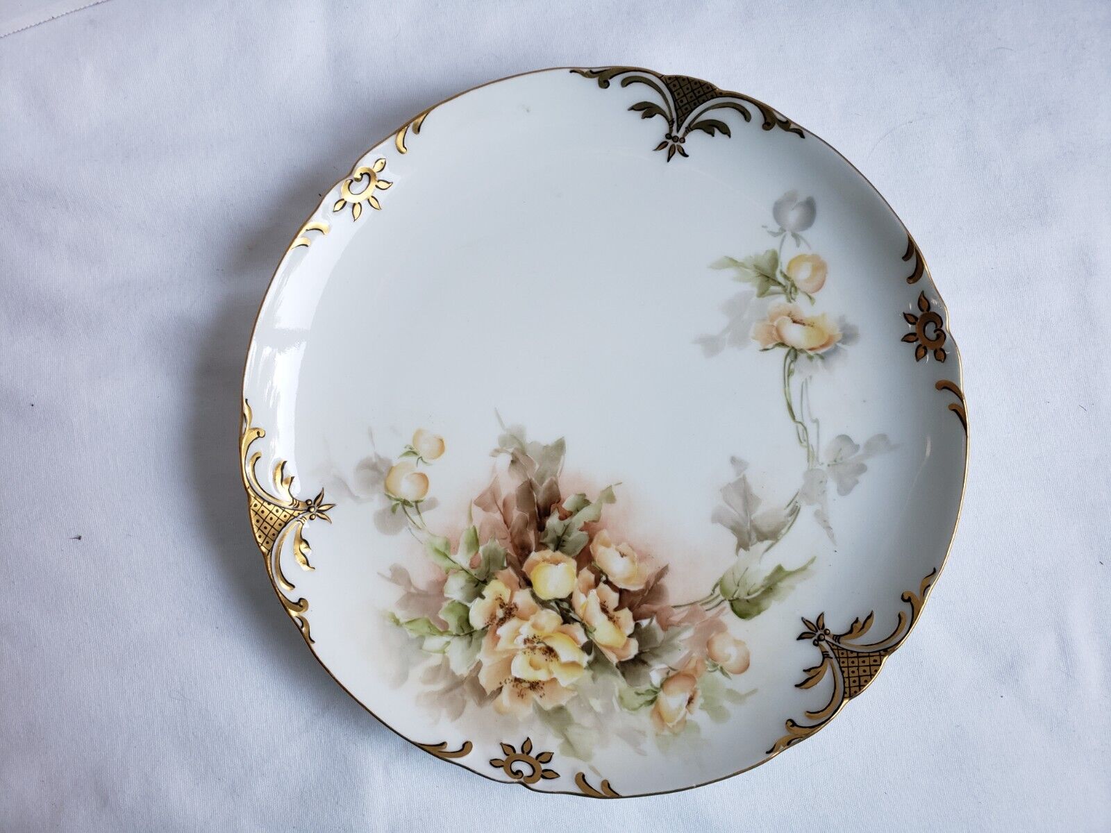 J.P.L. France White Plate with Yellow Flowers & Gold Along the Edge #OSSH