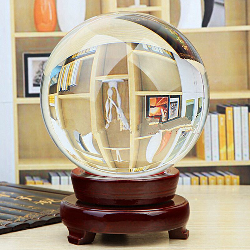 150mm Huge Asian Quartz Black Magic Crystal Cut Healing Ball Sphere +Wood Stand