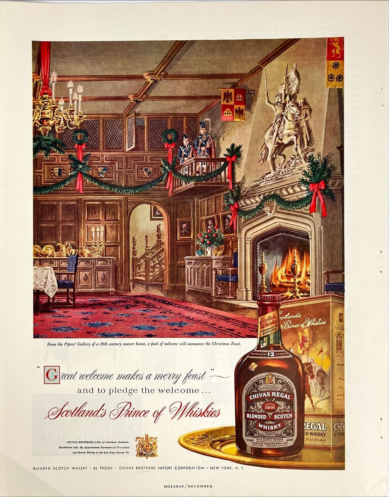 Chivas Regal Whisky Poster Retro Man Cave Bar Pop Art Vtg Magazine Print Ad 1955