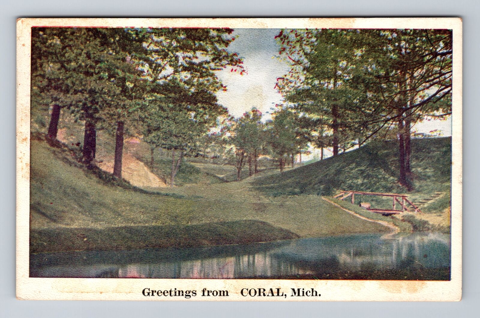 Coral MI-Michigan, Scenic Greetings, Bridge Over River, Vintage c1925 Postcard