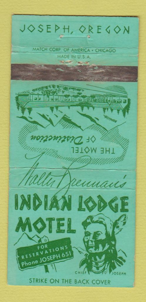 Matchbook Cover - Indian Lodge Motel Joseph OR WORN 30 Strike