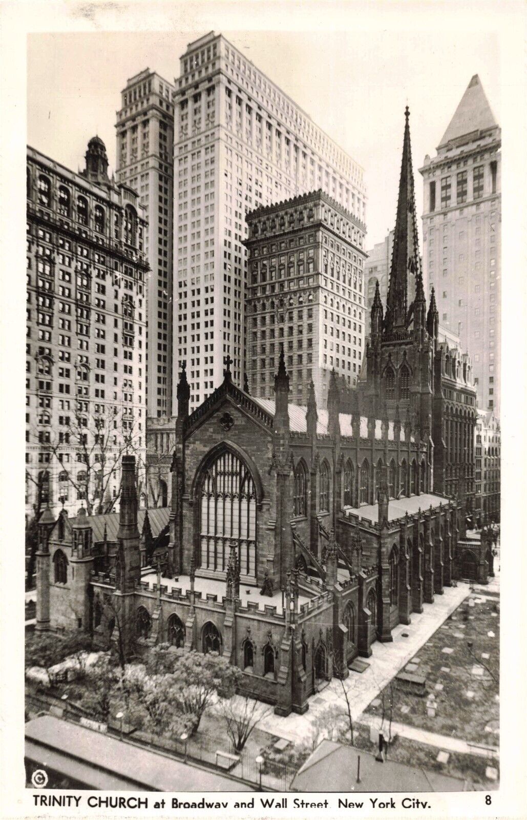 Trinity Church Broadway and Wall Street New York City NY 1930's RPPC B501