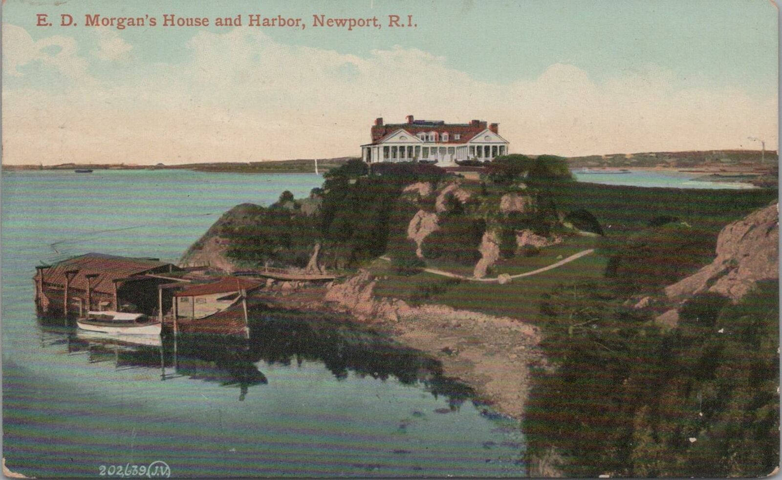 Postcard ED Morgan's House + Harbor Newport RI Rhode Island 