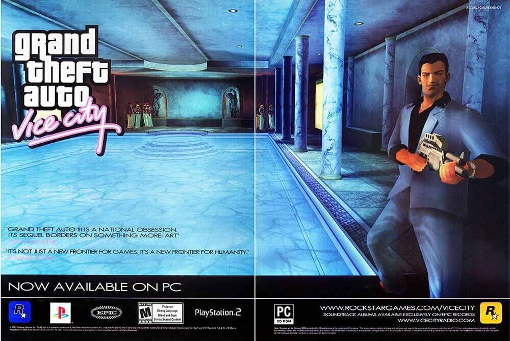 Grand Theft Auto Vice City PS2 Original 2004 Ad Authentic Video Game Promo v3